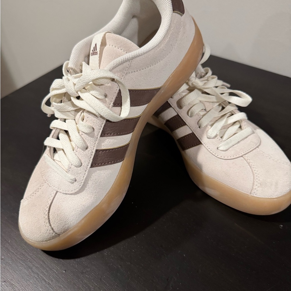 Adidas Cream and Brown Sneakers with Retro Design